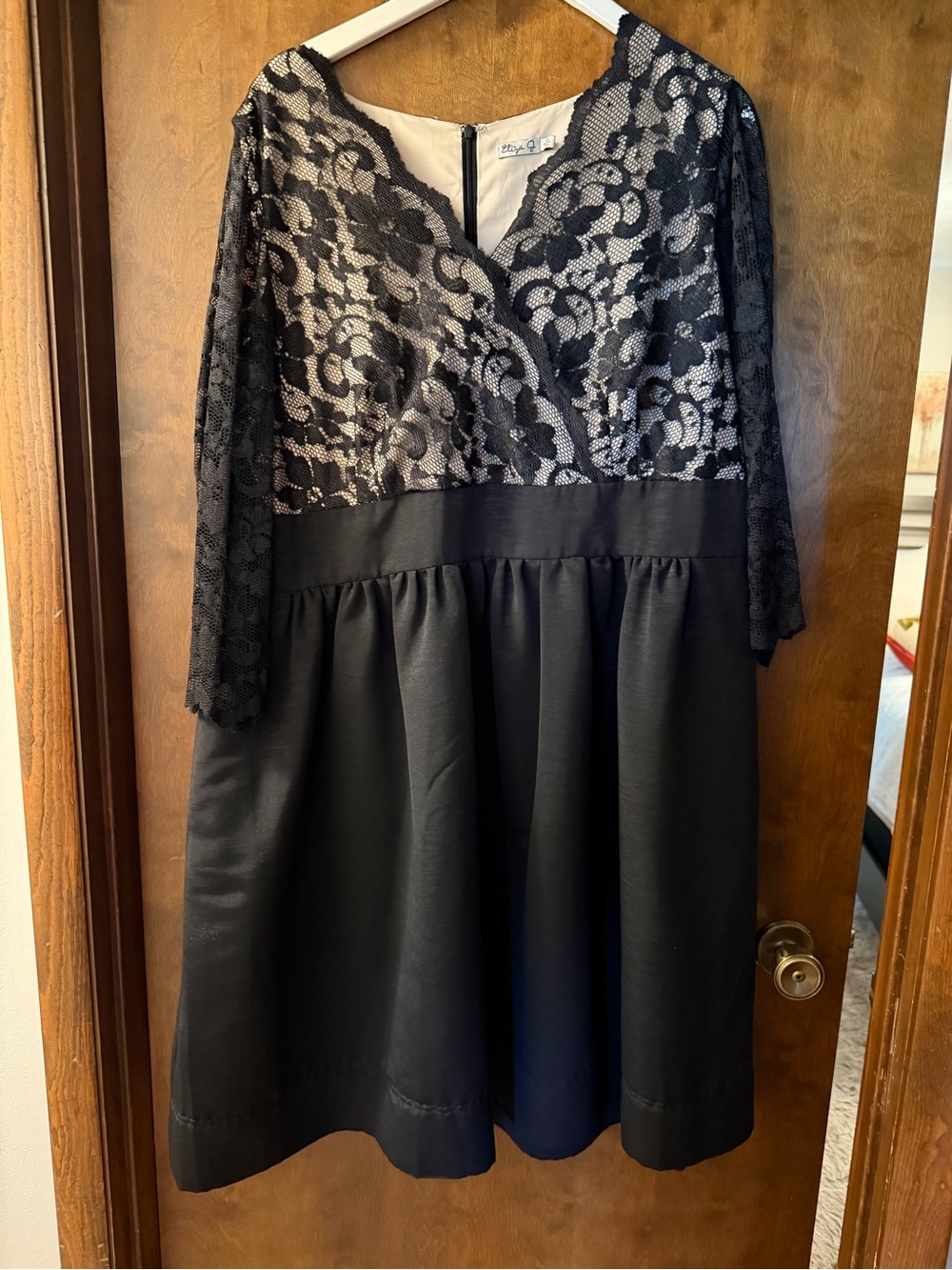 Eliza J Black Lace Overlay V-Neck Fit & Flare Dress